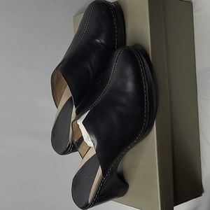 Cole Haan Vintage Mule Clogs Slide Wedge w Stitch Split Black Size 7.5 Preowned